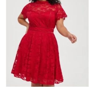 NWT Torrid size 10 (fits up to a 14) red lace short sleeve knee length dress